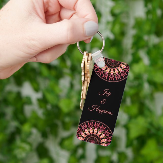 Coral And Pink Feather Mandala Keychain (Hand)