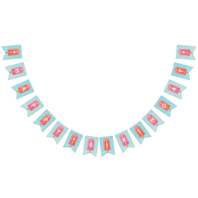 Coral and Pink Summer Popsicle Happy Birthday Bunting (All)