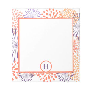 Coral and Purple Dahlia Monogram Blossom Notepad