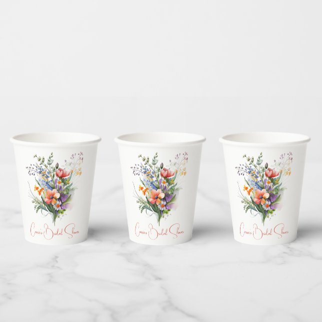 Coral and Purple Wildflowers Bridal Shower Paper Cups (Multi)