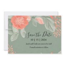 Coral and Sage - Romantic Save the Date Card
