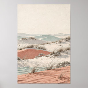Coral and Sea-Glass Dunes Coastal Wall Art