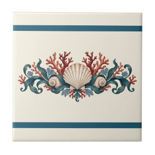 Coral and Seashell Custom Colour Frieze Ceramic Tile