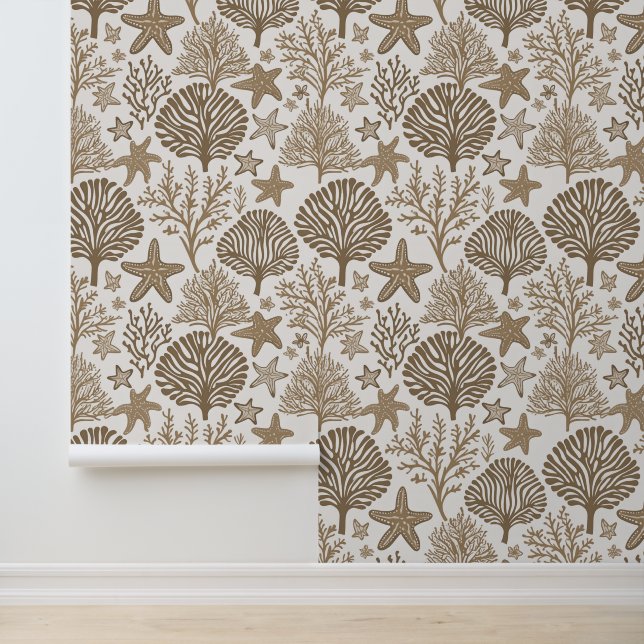 Coral and starfish neutral tone pattern wallpaper (Application)