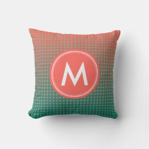 Coral and Teal Beach Sunset Colour Blend Monogram Cushion