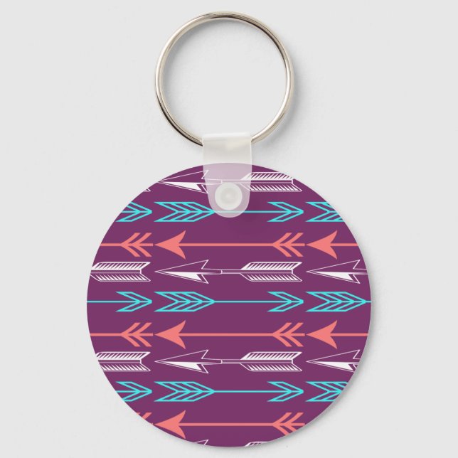 Coral and Teal Boho Arrows Keychain (Front)