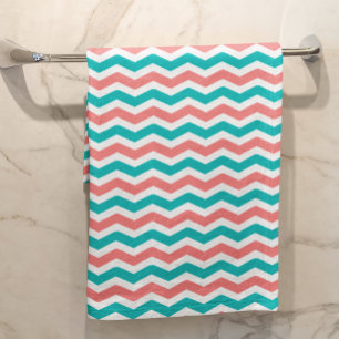 Coral and Teal Chevron Bath Towel Set