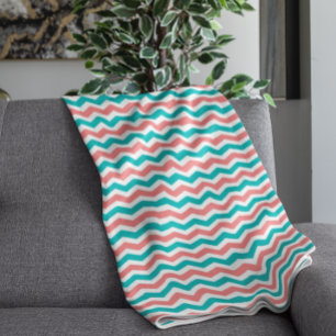 Coral and Teal Chevron Fleece Blanket