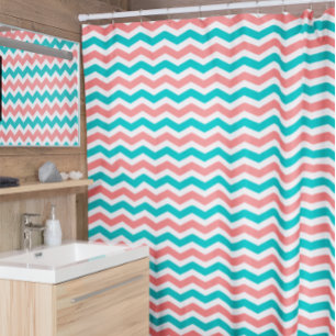 Coral and Teal Chevron Shower Curtain