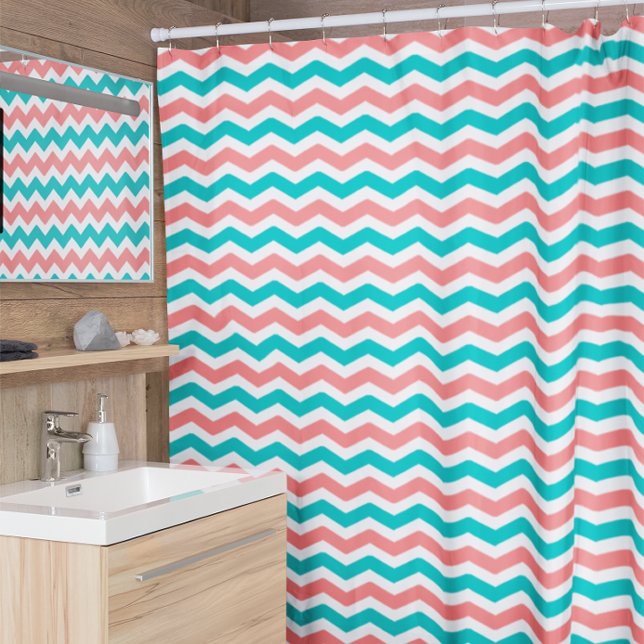 Coral and Teal Chevron Shower Curtain (Creator Uploaded)