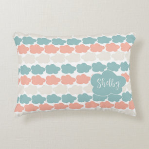 Coral and Teal Clouds for Nursery Decorative Cushion
