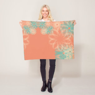 Coral and Teal Floral Design Fleece Blanket