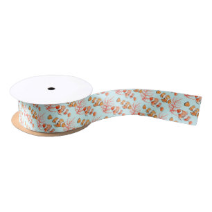Coral and tropical anemonefish watercolor pattern satin ribbon