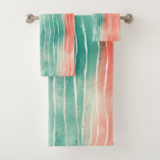Coral and Turquoise Bath Towel Set