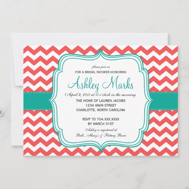 coral and turquoise Invitation (Front)