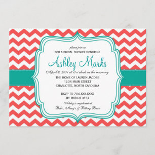 coral and turquoise Invitation