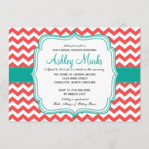 coral and turquoise Invitation