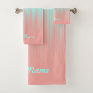 Coral and Turquoise Striped Bath  Bath Towel Set