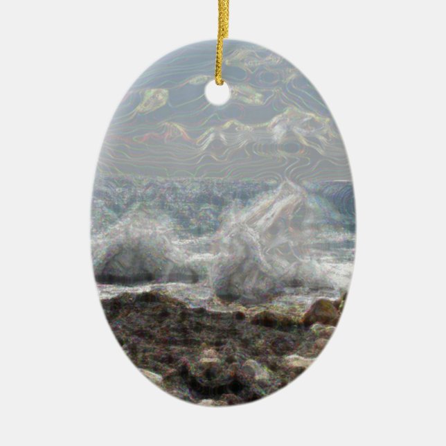 Coral and Waves Ceramic Ornament (Front)