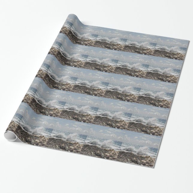 Coral and Waves Wrapping Paper (Unrolled)