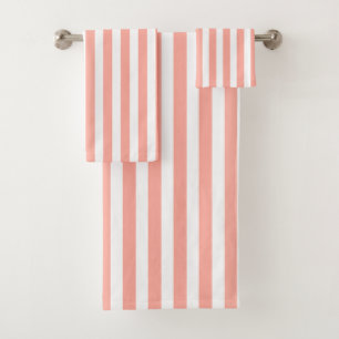 Coral and white candy stripes bath towel set