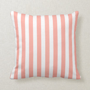 Coral and white candy stripes cushion