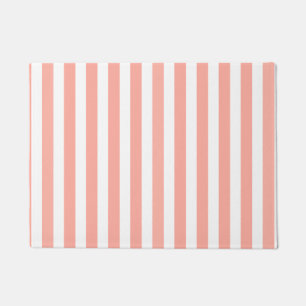 Coral and white candy stripes doormat