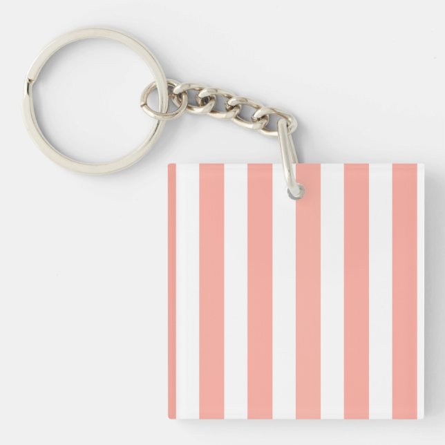 Coral and white candy stripes key ring (Front)