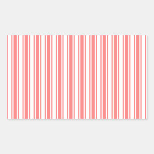 Coral and white candy stripes rectangular sticker
