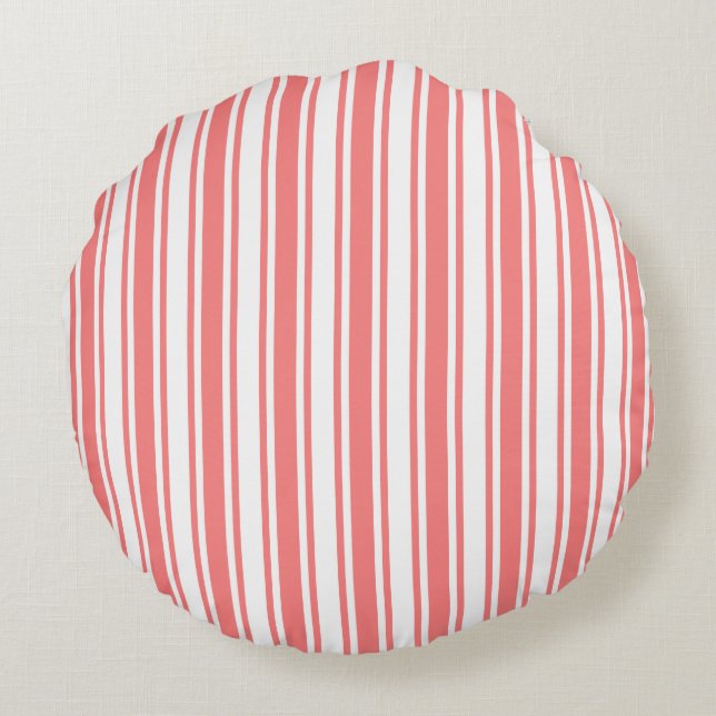 Coral and white candy stripes round cushion (Back)