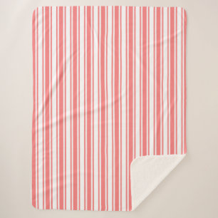 Coral and white candy stripes sherpa blanket