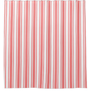 Coral and white candy stripes shower curtain