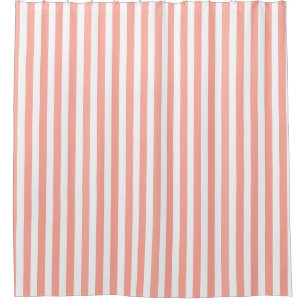 Coral and white candy stripes shower curtain
