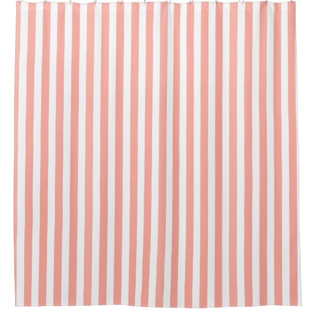 Coral and white candy stripes shower curtain (Front)