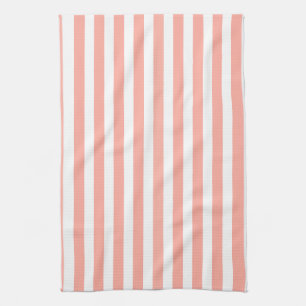 Coral and white candy stripes tea towel