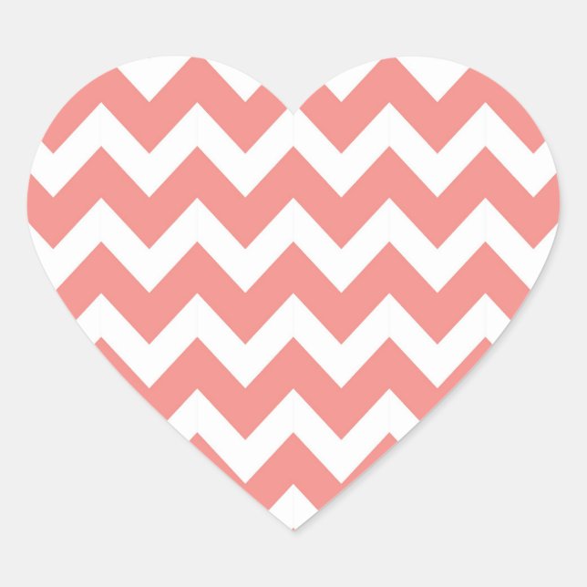 Coral and White Chevron Heart Sticker (Front)