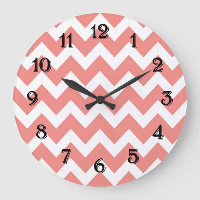 Coral and White Chevron Large Clock (Front)