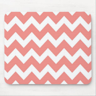 Coral and White Chevron Mouse Pad