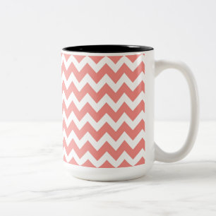 Coral and White Chevron Two-Tone Coffee Mug