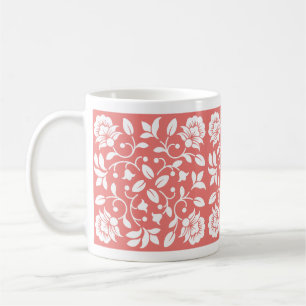 Coral and White Colour flower Coffee Mug