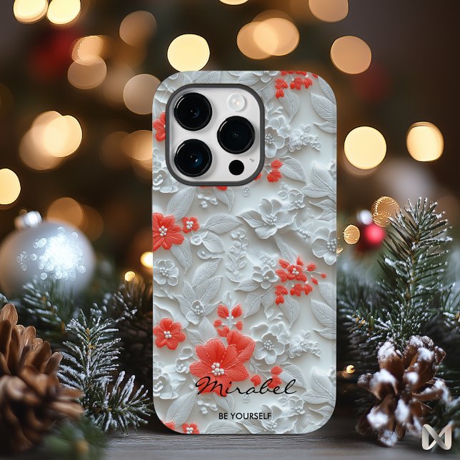 Coral and White Embossed Floral Harmony Case-Mate iPhone Case (Creator Uploaded)