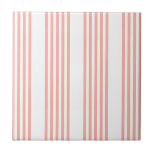Coral and white five stripe pattern ceramic tile
