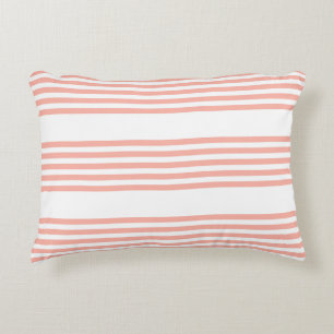 Coral and white five stripe pattern decorative cushion