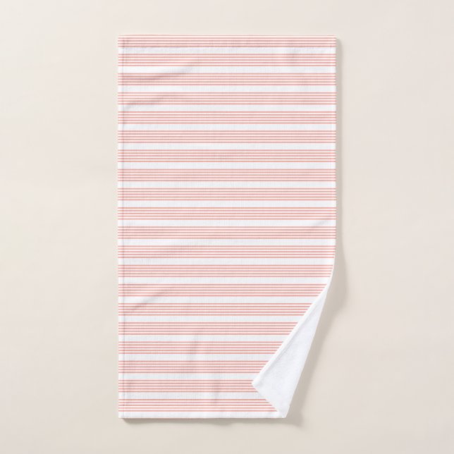Coral and white five stripe pattern hand towel (Hand Towel)