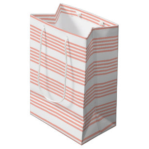 Coral and white five stripe pattern medium gift bag