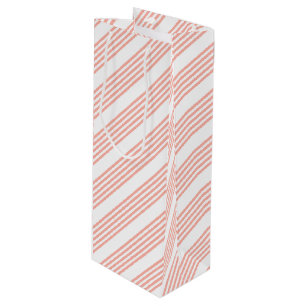 Coral and white five stripe pattern wine gift bag