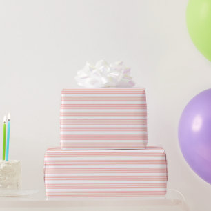 Coral and white five stripe pattern wrapping paper