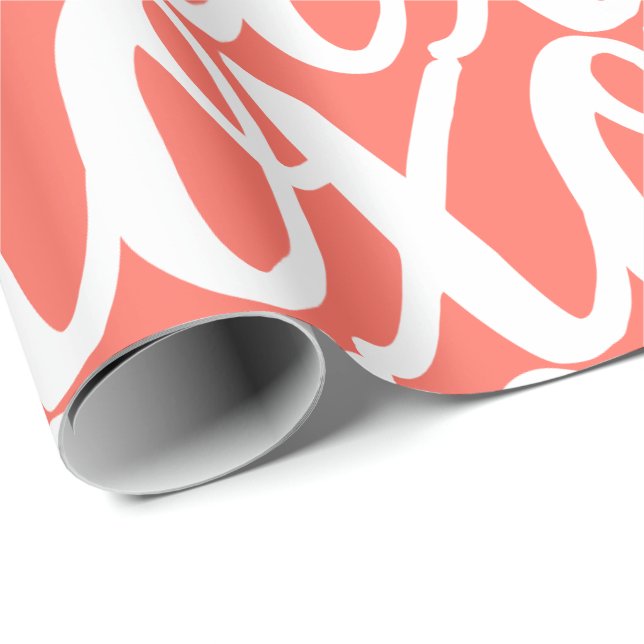 Coral and White Fun Pattern Wrapping Paper (Roll Corner)