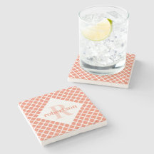 Coral and White Geometric Modern Monogrammed