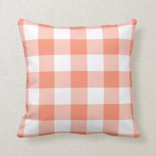 Coral and White Gingham Pattern Cushion